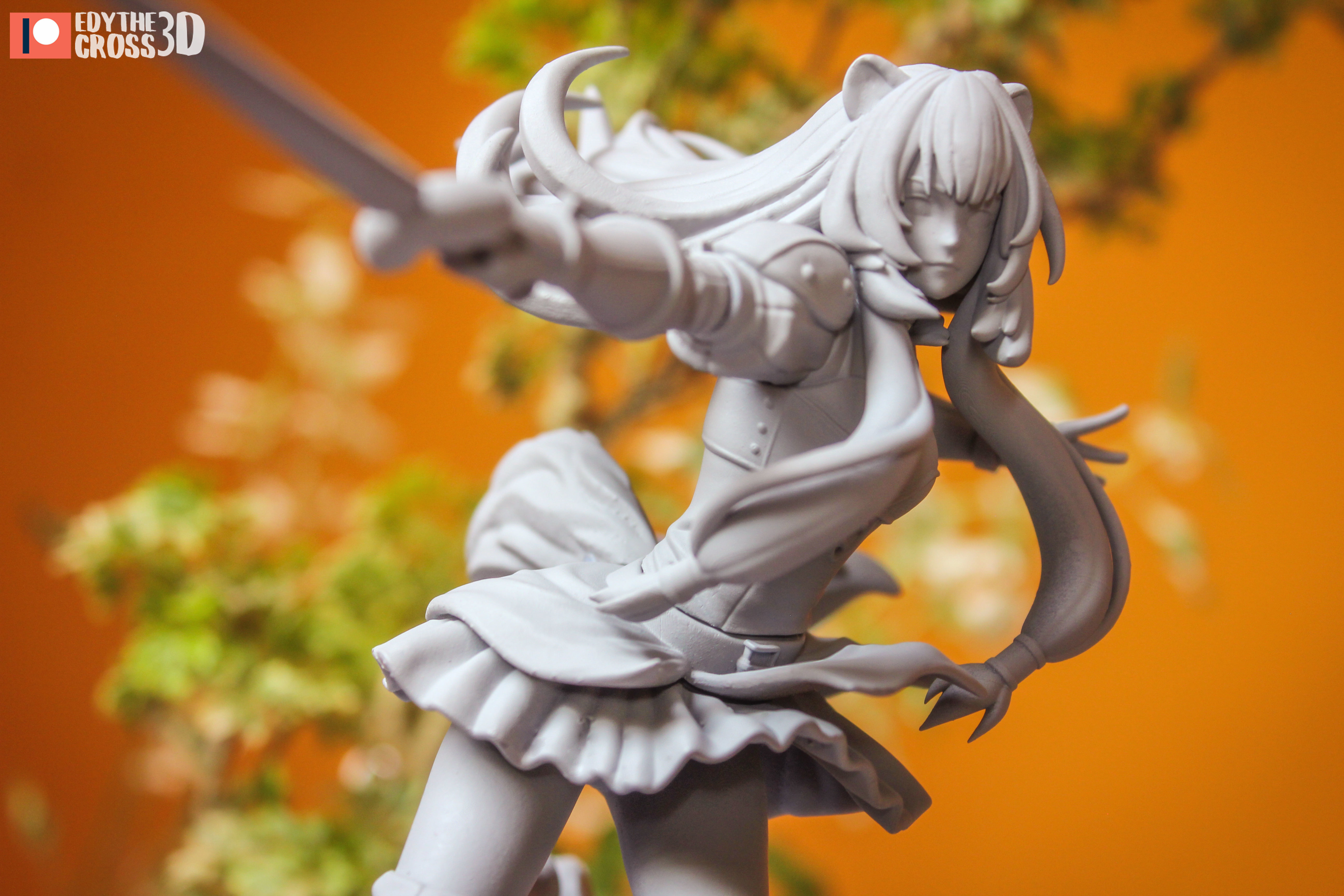 Raphtalia statue of girl running on rock 3D print model_3
