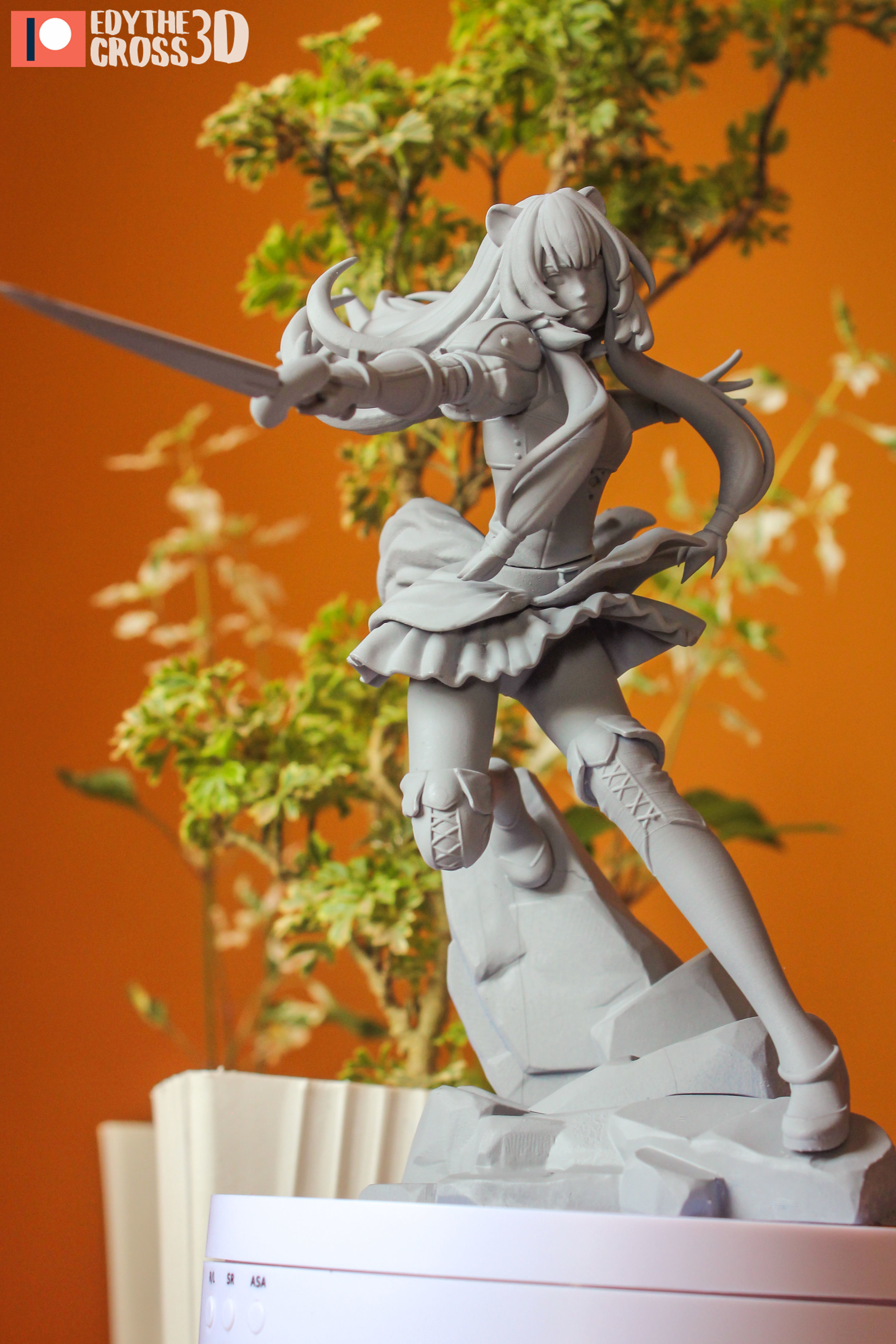 Raphtalia statue of girl running on rock 3D print model_9