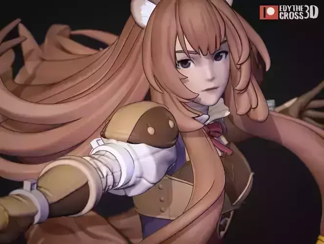 Raphtalia statue of girl running on rock 3D print model