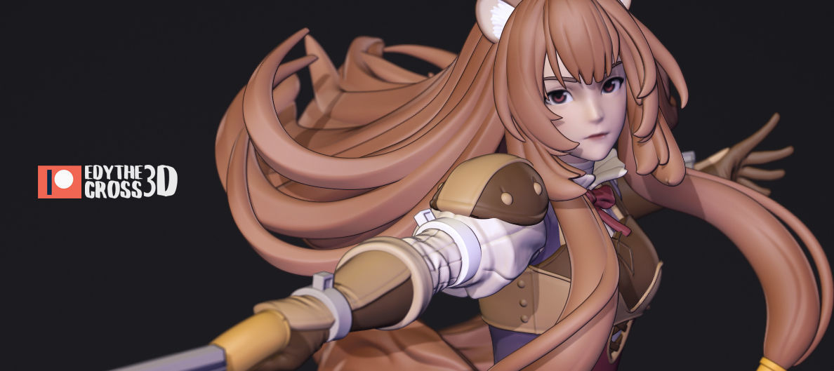 Raphtalia statue of girl running on rock 3D print model_1