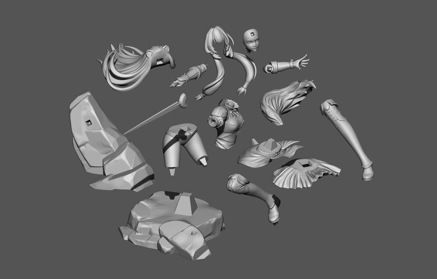 Raphtalia statue of girl running on rock 3D print model_10