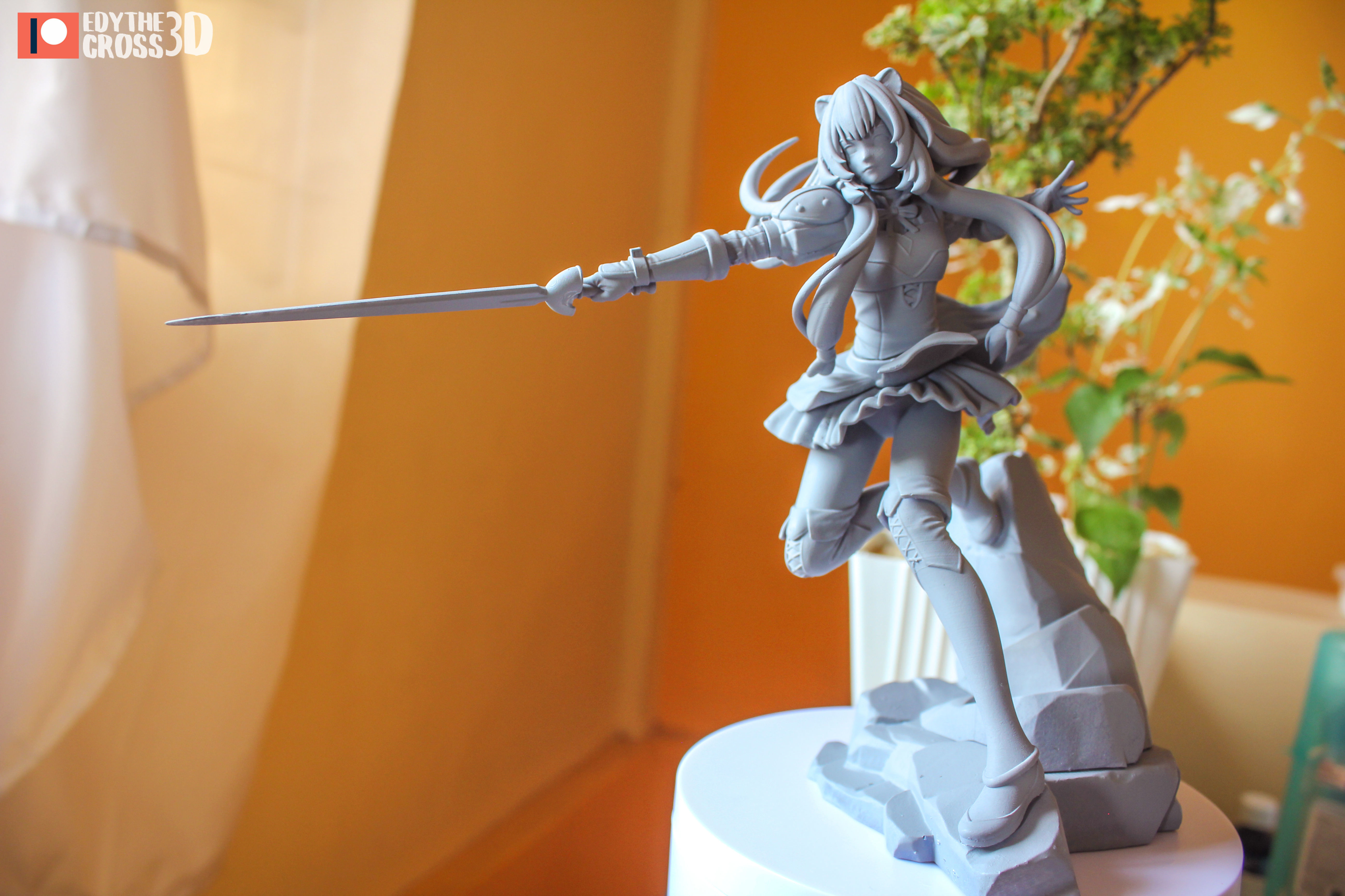 Raphtalia statue of girl running on rock 3D print model_7