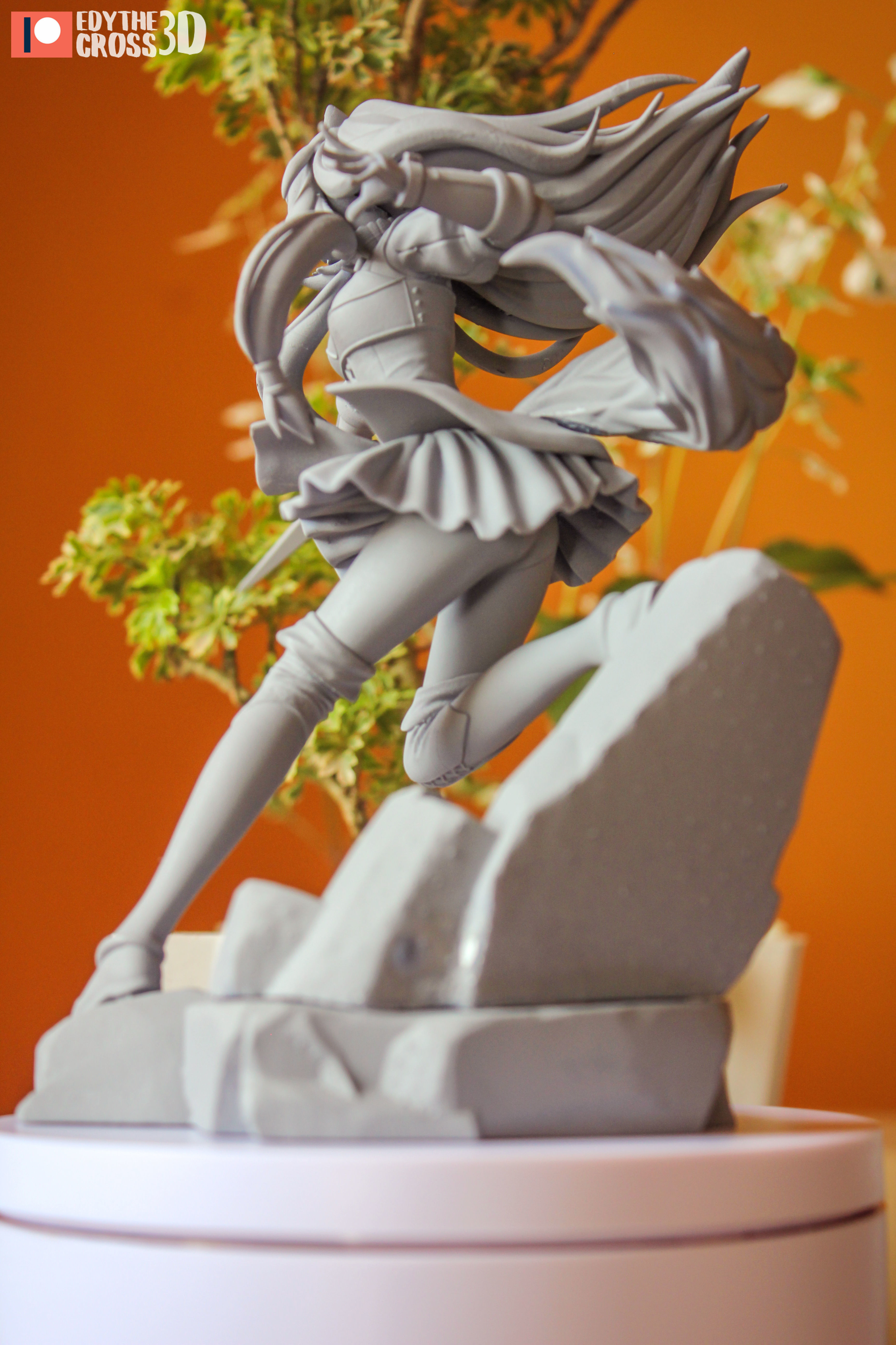 Raphtalia statue of girl running on rock 3D print model_4