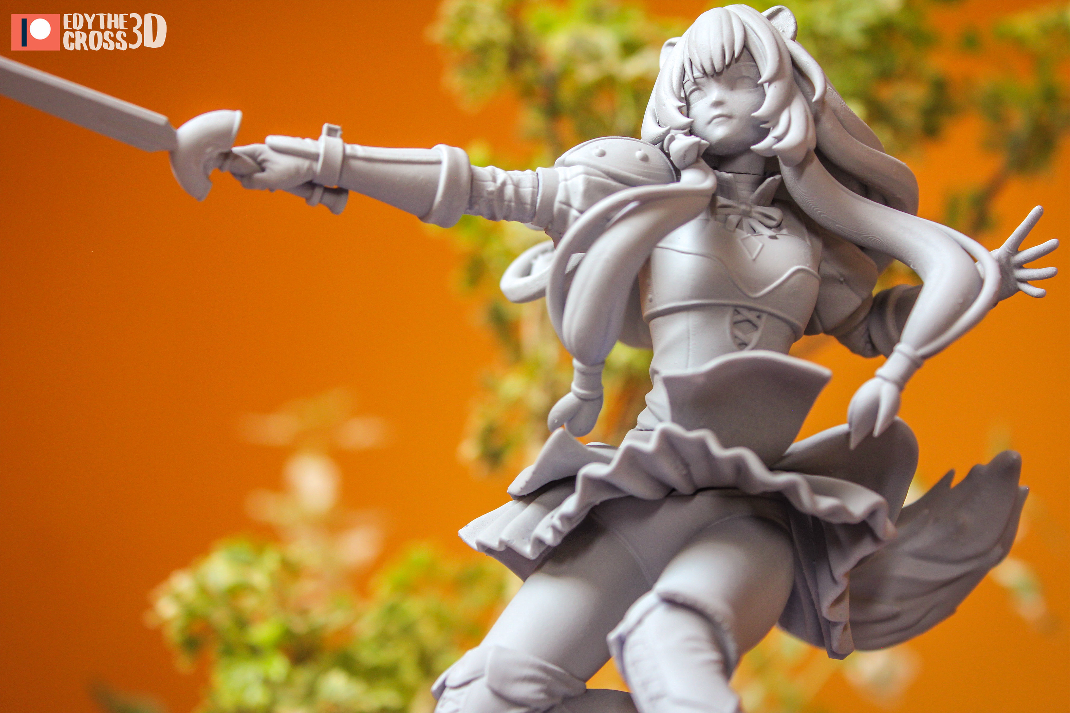 Raphtalia statue of girl running on rock 3D print model_8
