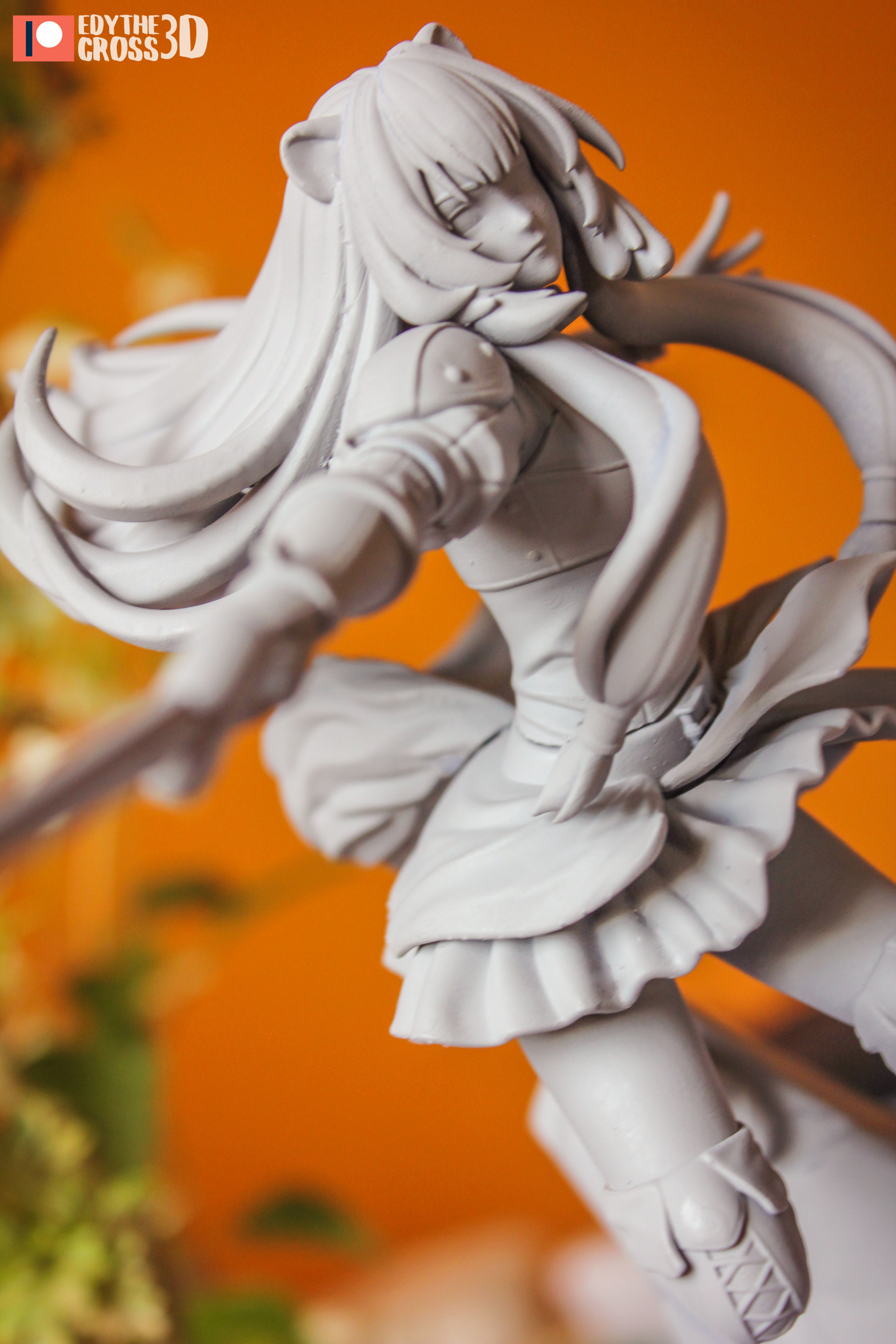 Raphtalia statue of girl running on rock 3D print model_5