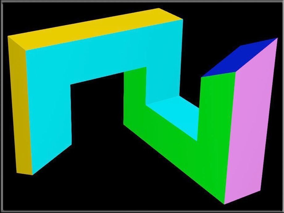 Impossible Geometry - Reutersvard Rectangle Low-poly 3D model_1