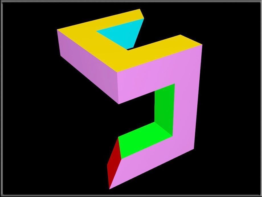 Impossible Geometry - Reutersvard Rectangle Low-poly 3D model_4