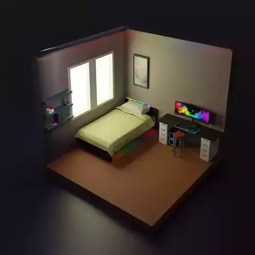 Low poly room with bed and desk Free low-poly 3D model