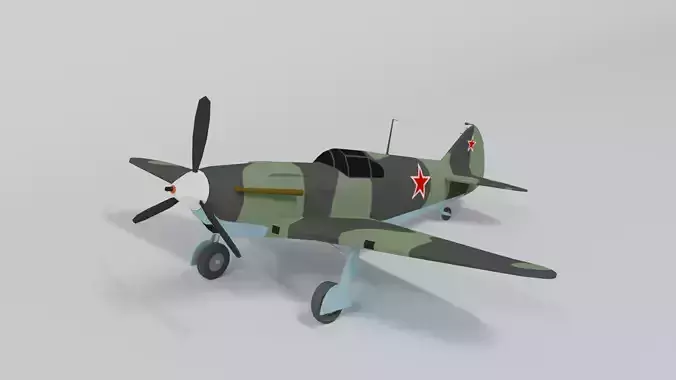 Low Poly Cartoon LaGG-3 WWII Airplane Low-poly 3D model