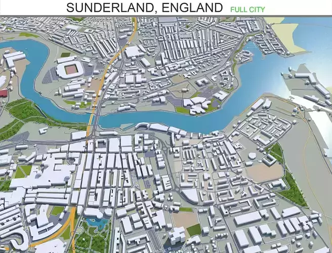 Sunderland England 30km Low-poly 3D model