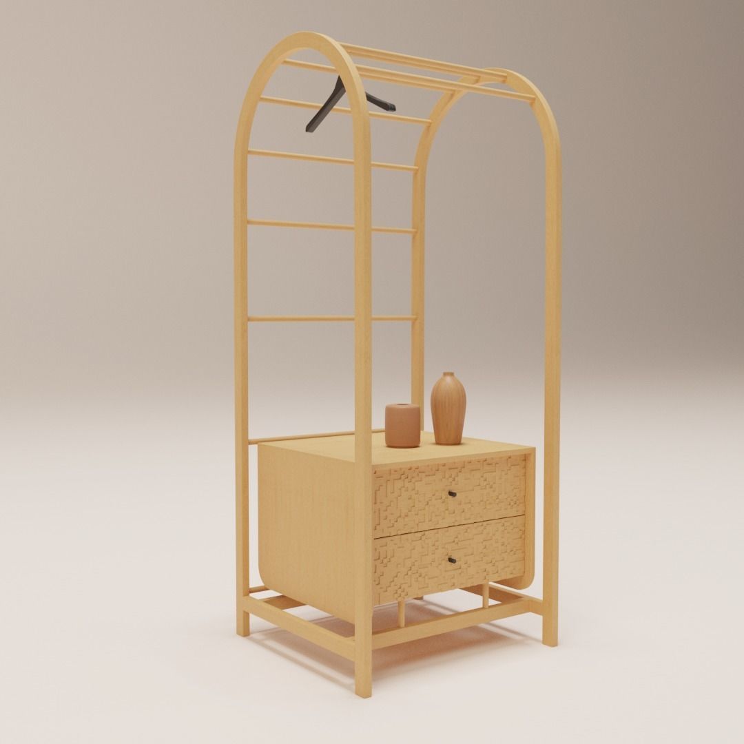 Wardrobe wooden with two drawers 3D model_1