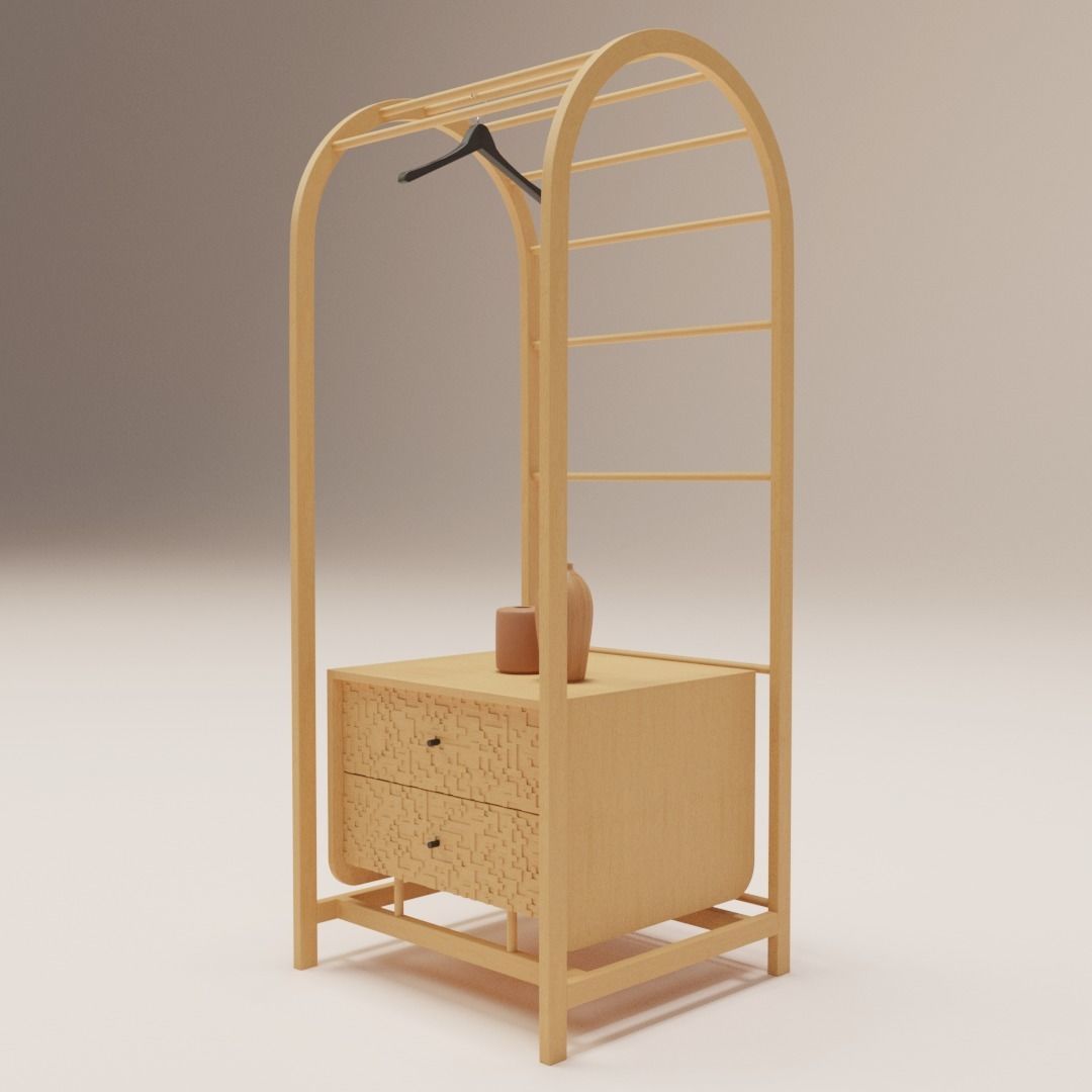 Wardrobe wooden with two drawers 3D model_5