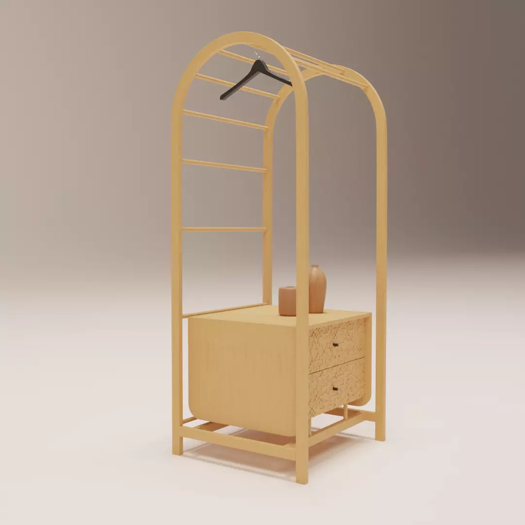 Wardrobe wooden with two drawers 3D model_0