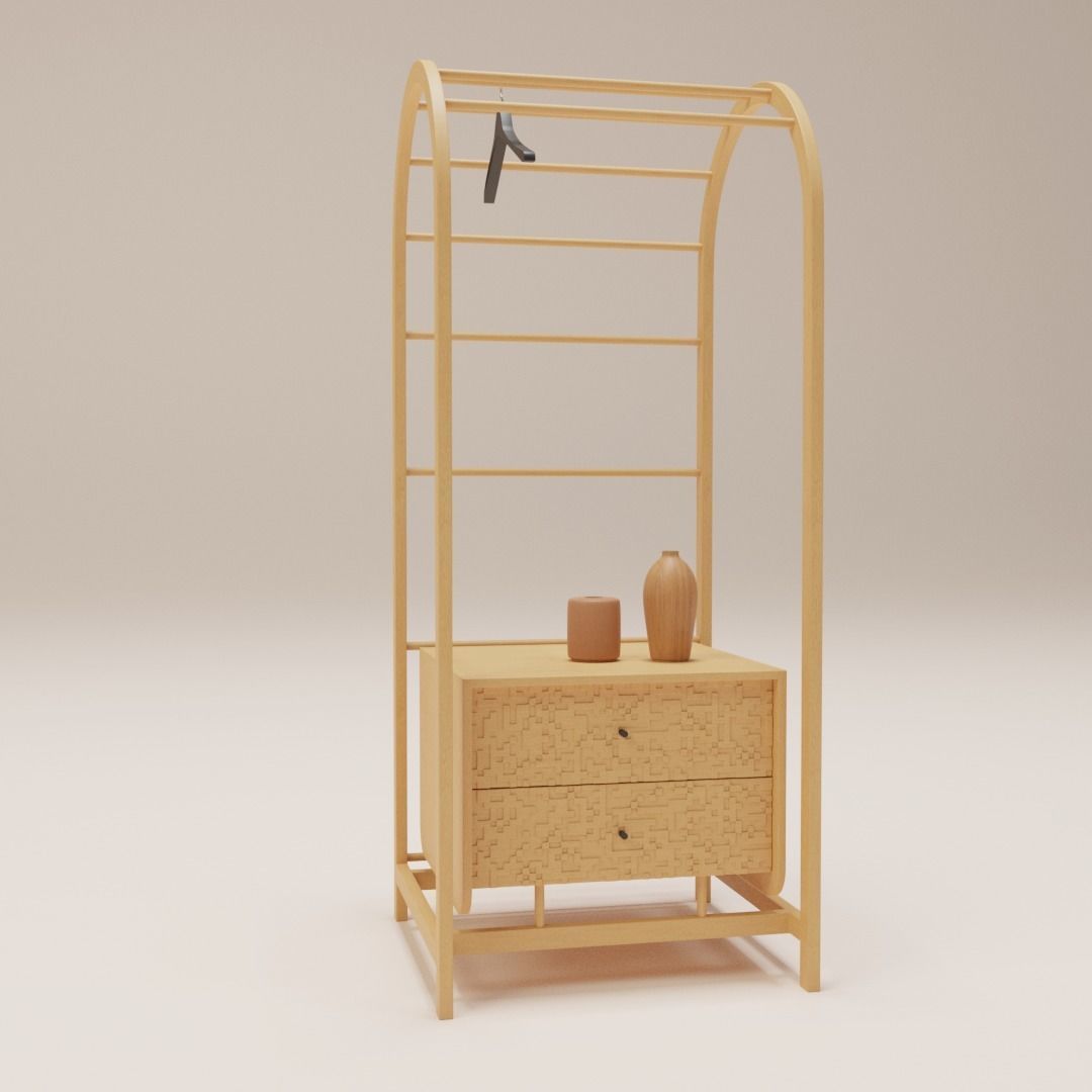 Wardrobe wooden with two drawers 3D model_2