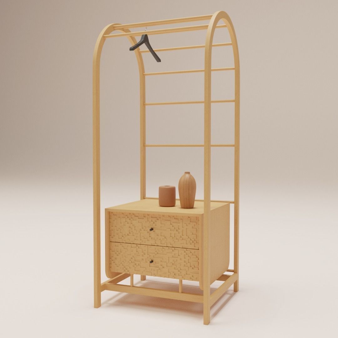 Wardrobe wooden with two drawers 3D model_4