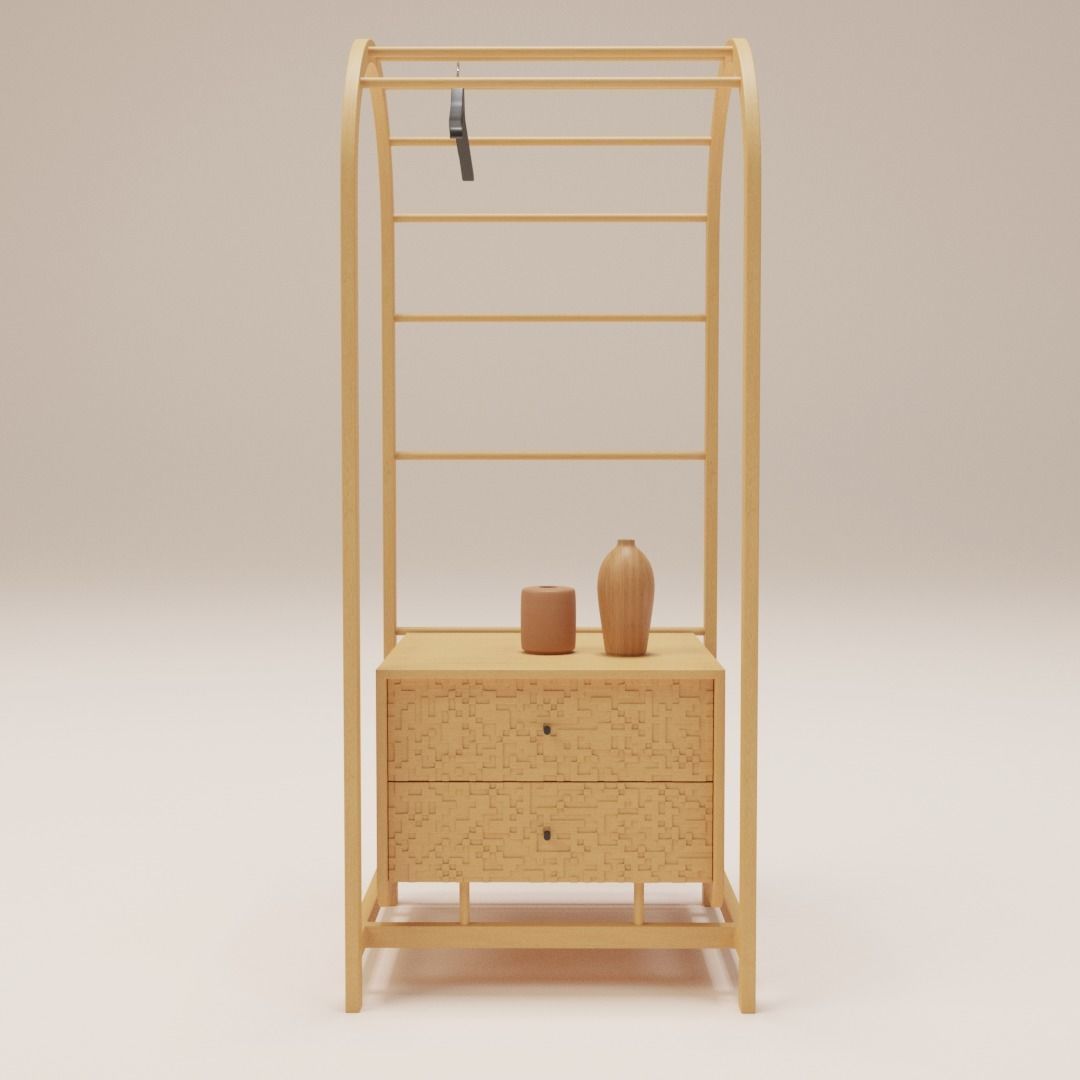 Wardrobe wooden with two drawers 3D model_3