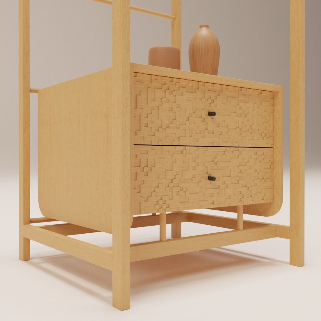 Wardrobe wooden with two drawers 3D model_6