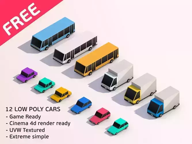 Low Poly Cars free polygonal and buses