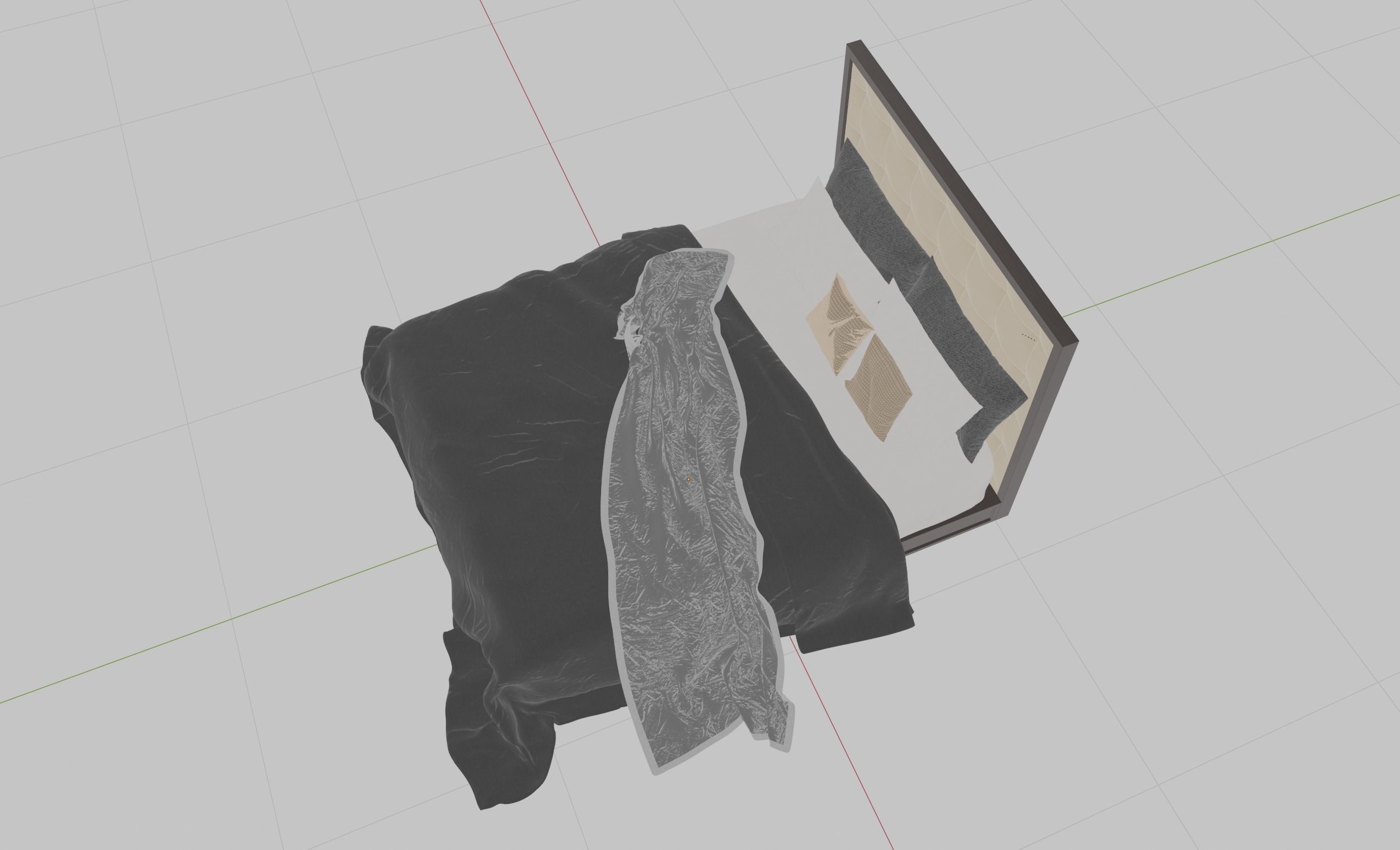 Bed with Blankets and Pillows 3D model_1
