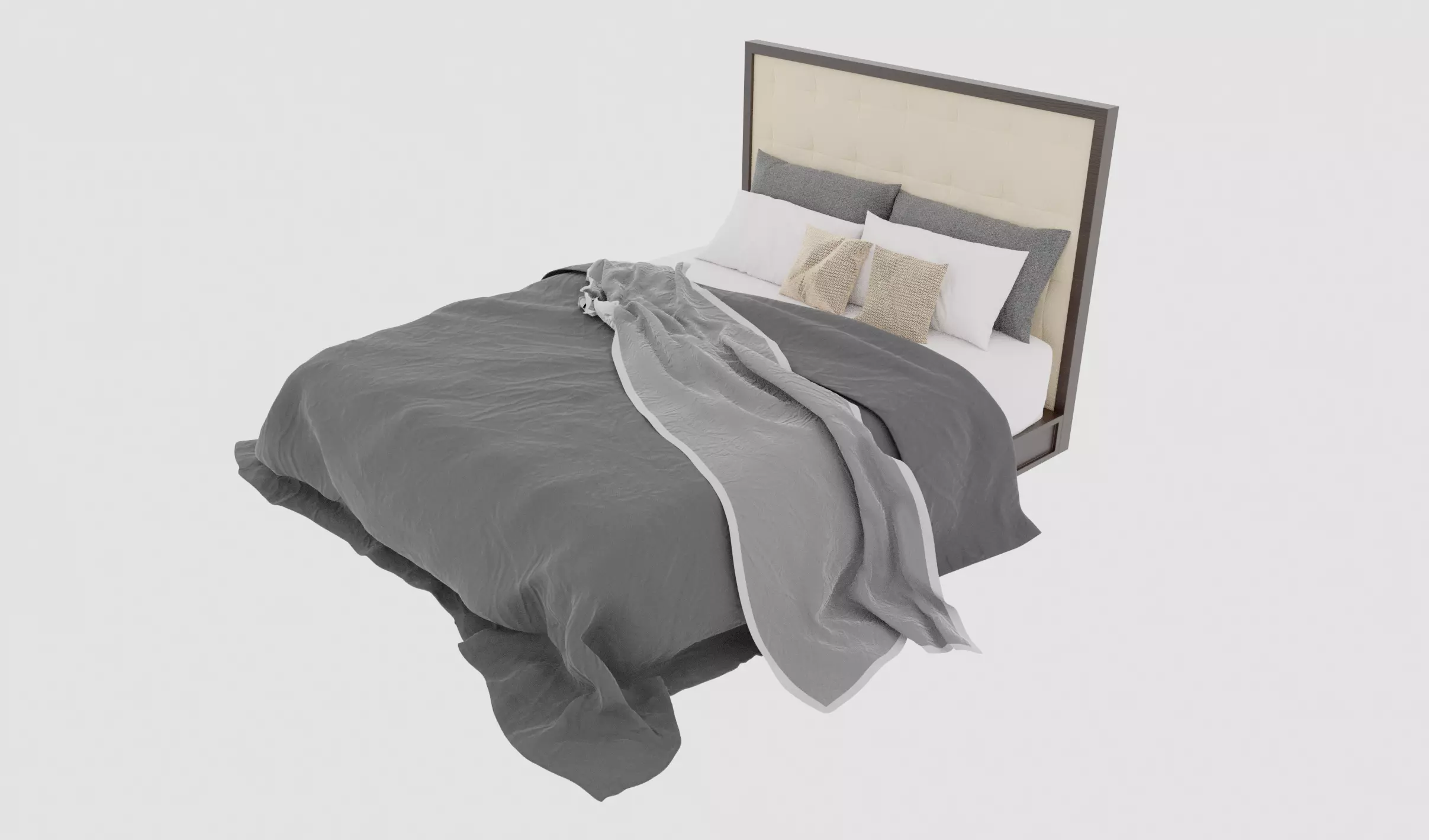Bed with Blankets and Pillows 3D model_0