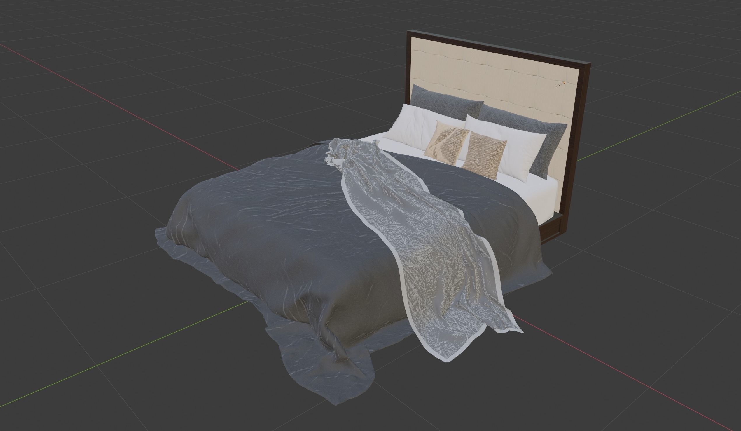 Bed with Blankets and Pillows 3D model_3