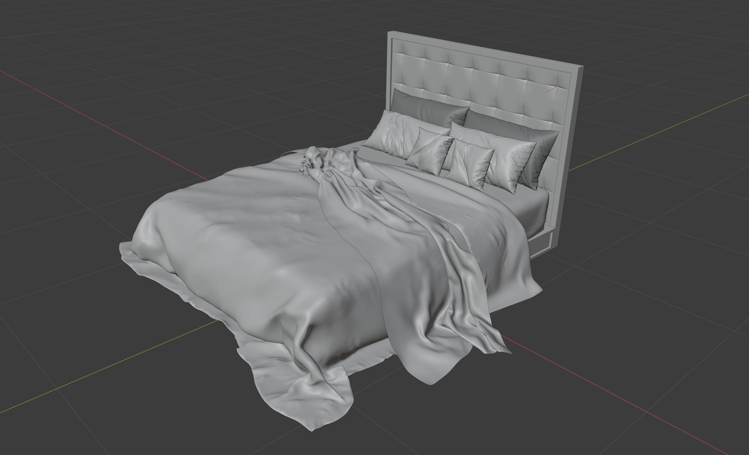 Bed with Blankets and Pillows 3D model_2