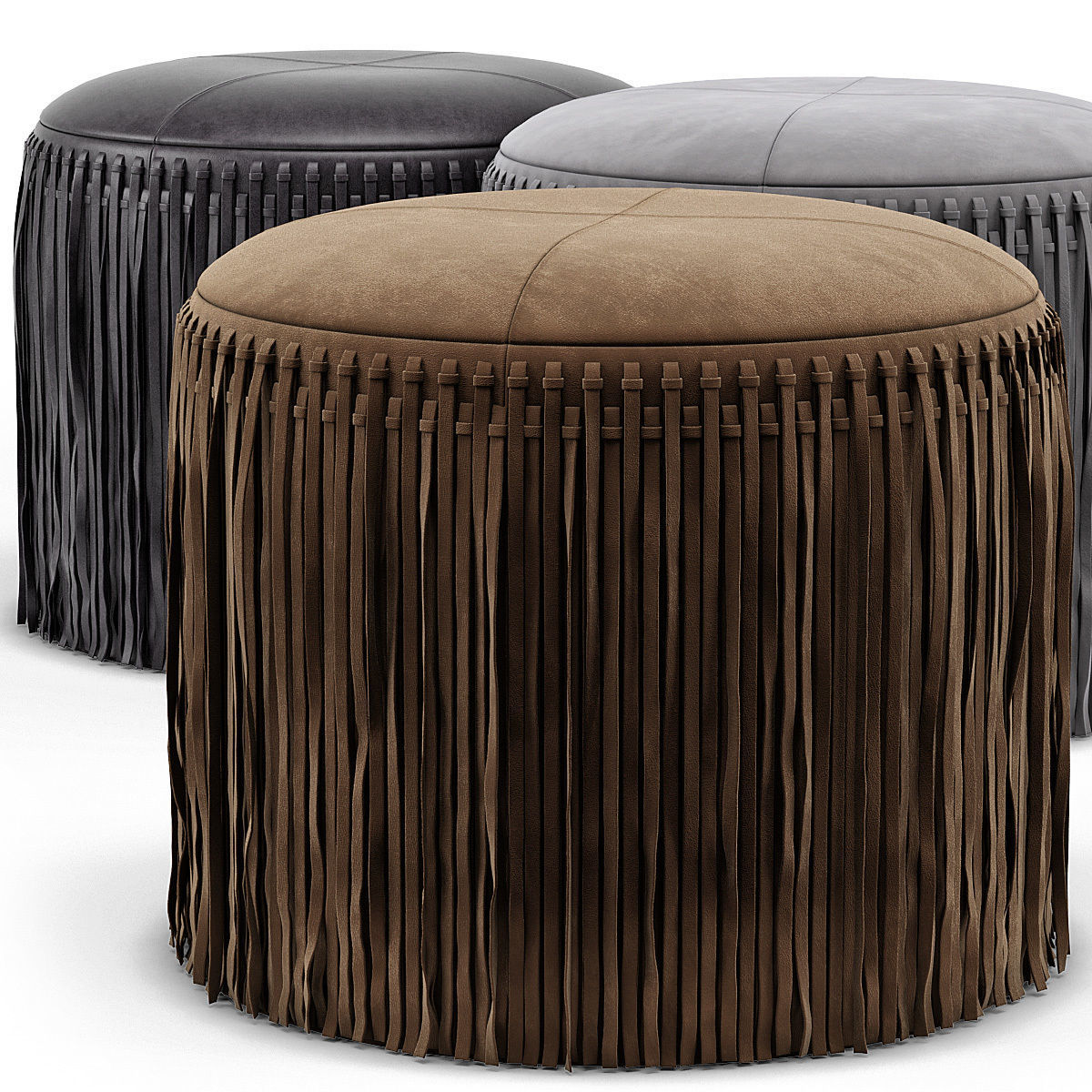 Wisteria Suede Boho Round Ottoman 3D model_1
