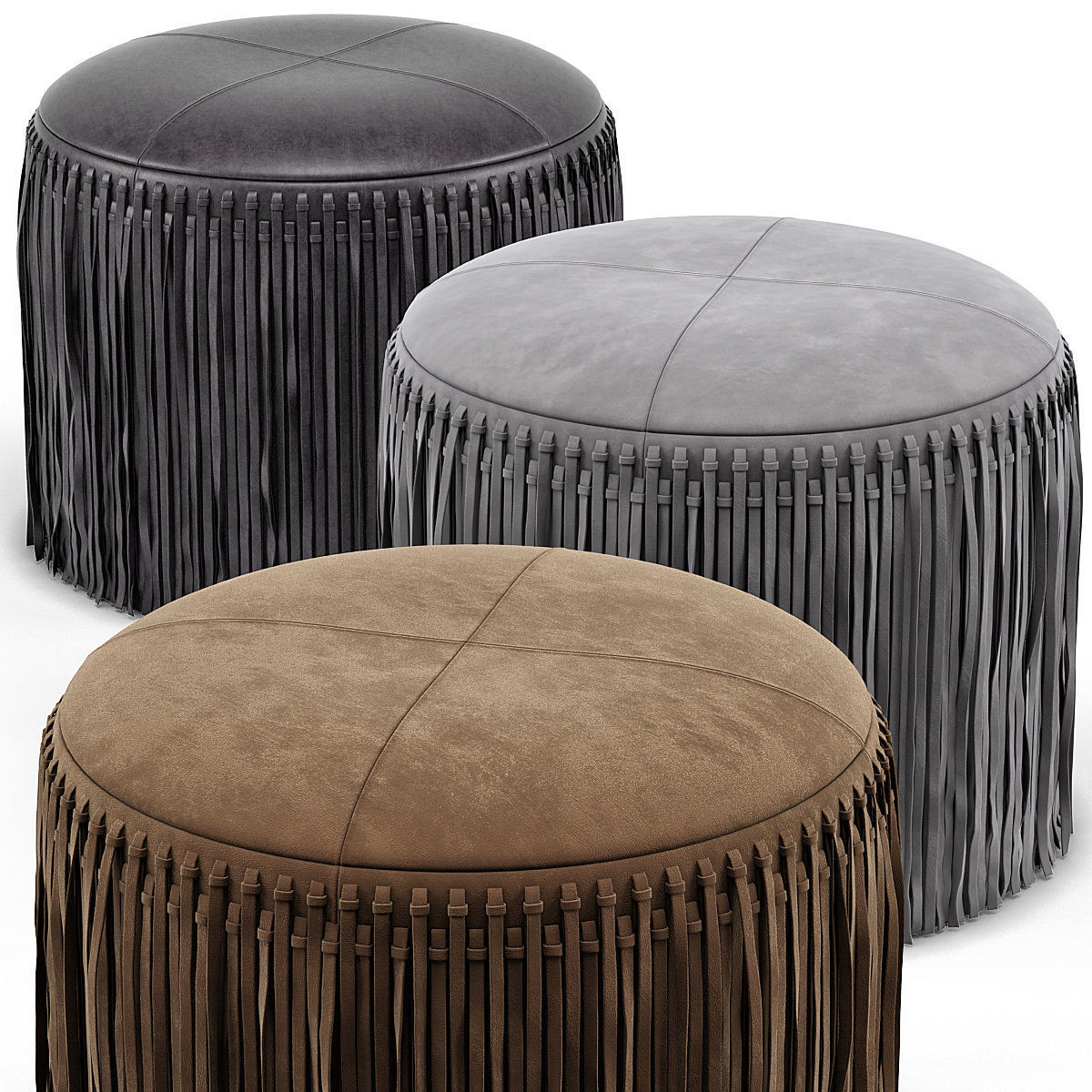 Wisteria Suede Boho Round Ottoman 3D model_3
