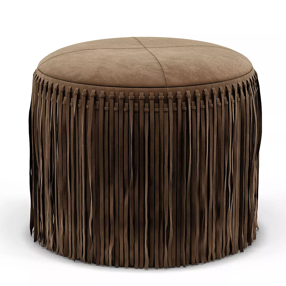 Wisteria Suede Boho Round Ottoman 3D model_0