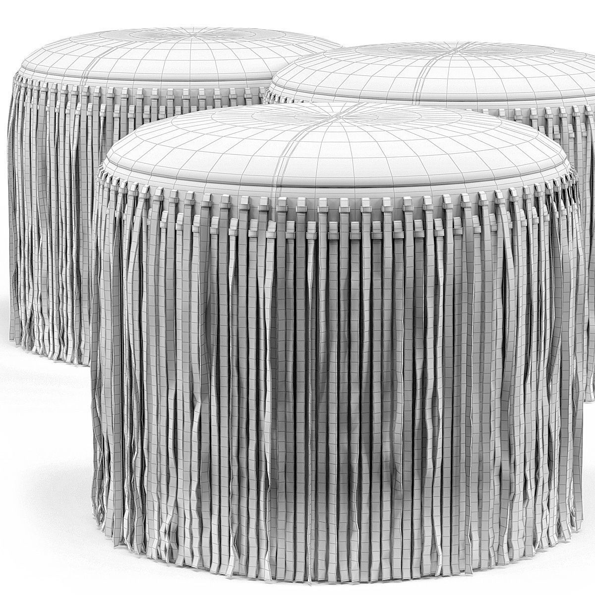 Wisteria Suede Boho Round Ottoman 3D model_4