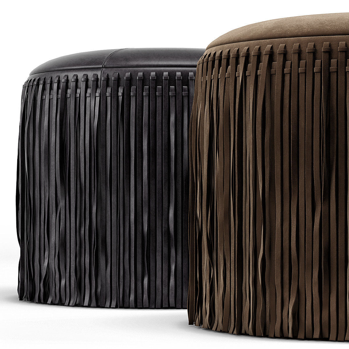 Wisteria Suede Boho Round Ottoman 3D model_2