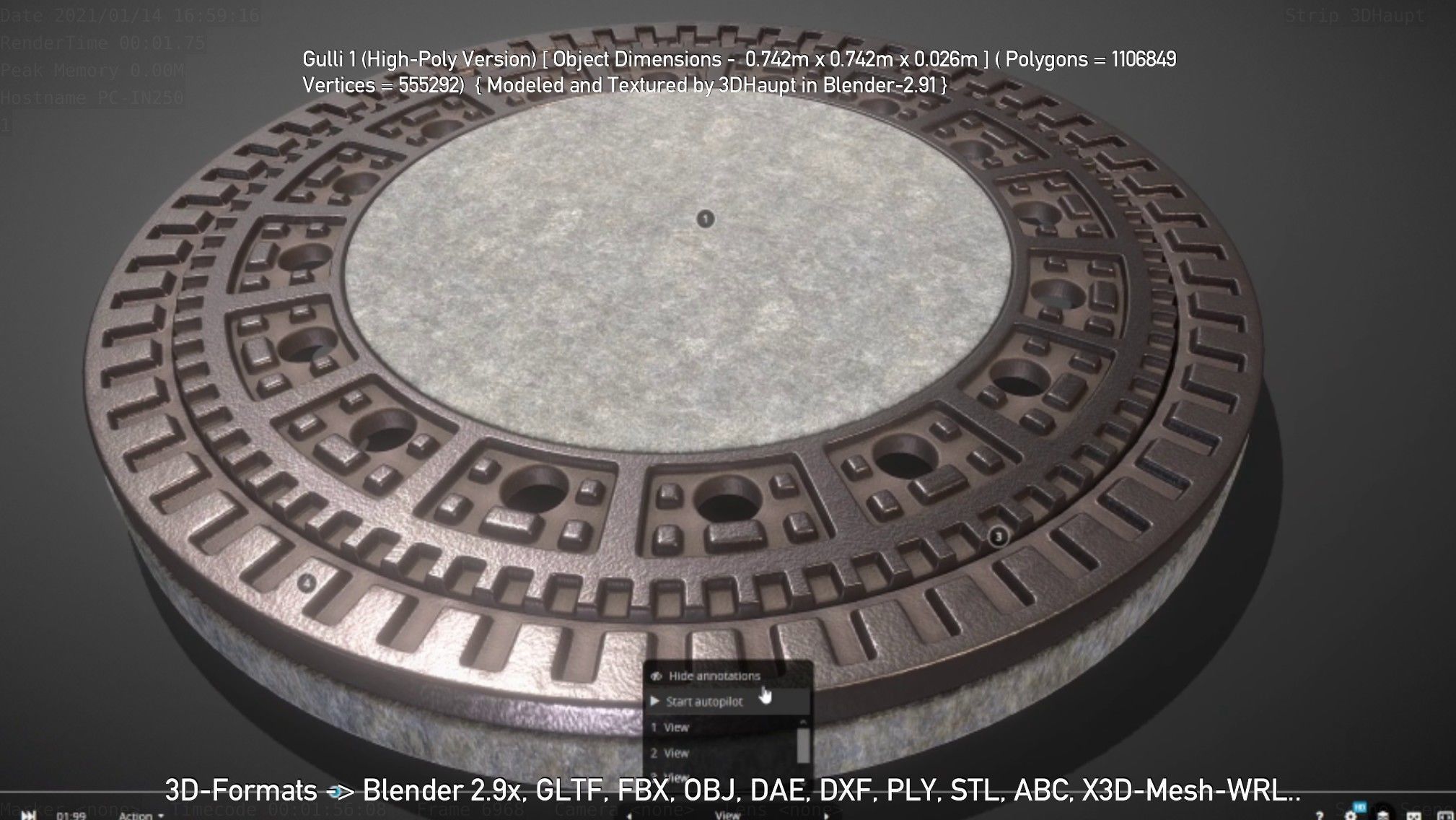 Sewer Cover 1 High-Poly Version 3D model_150