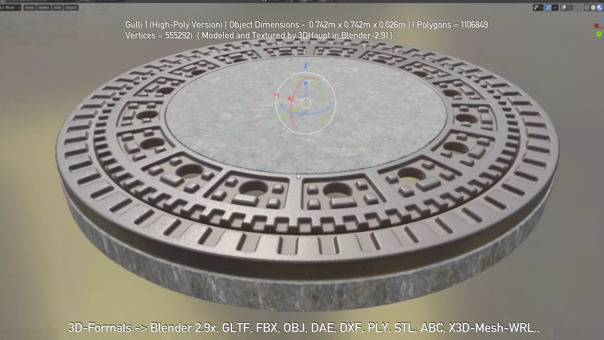 Sewer Cover 1 High-Poly Version 3D model_0