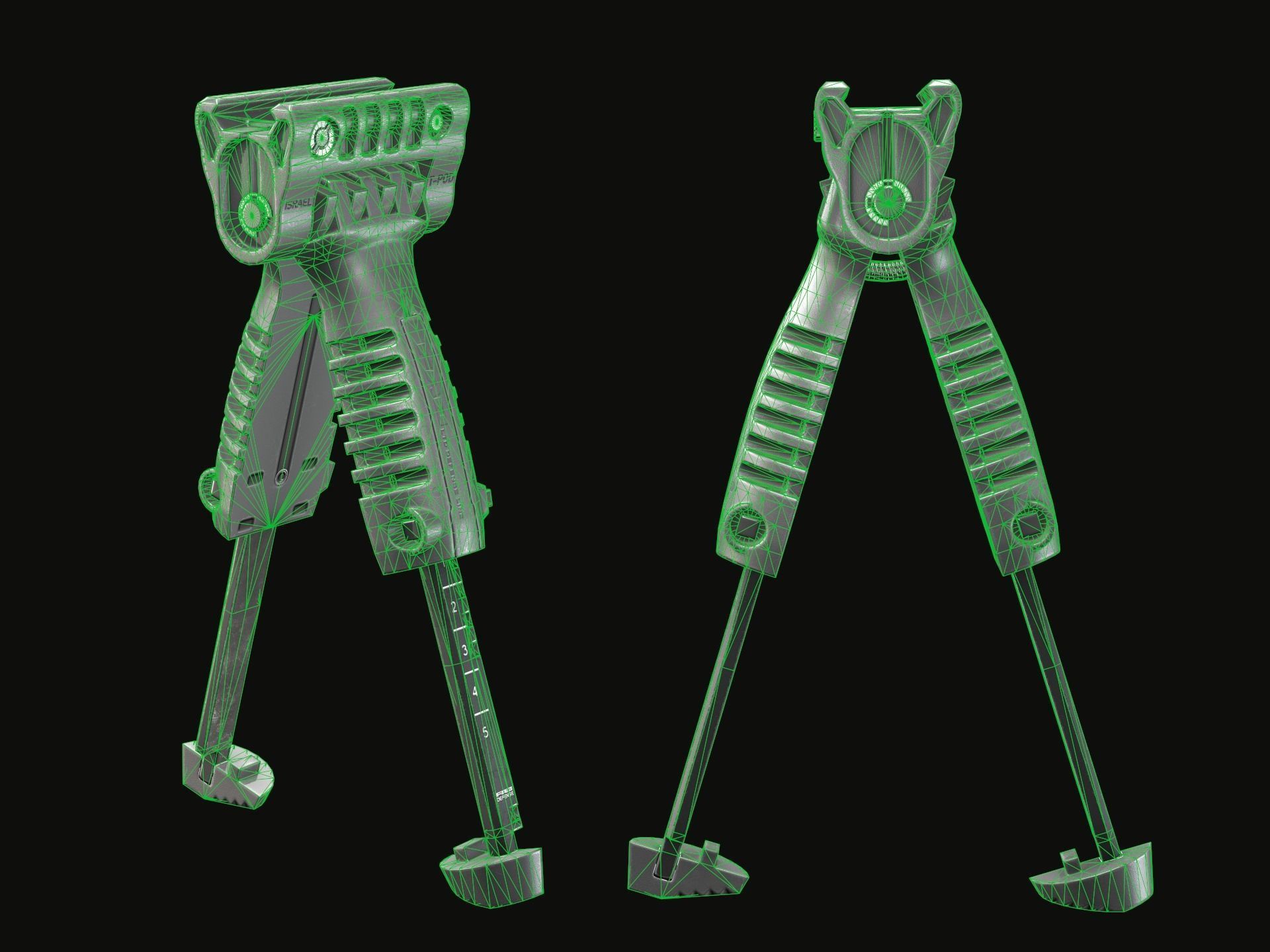 Vertical Foregrip - T-Pod - Grip - Bipod Low-poly 3D model_4