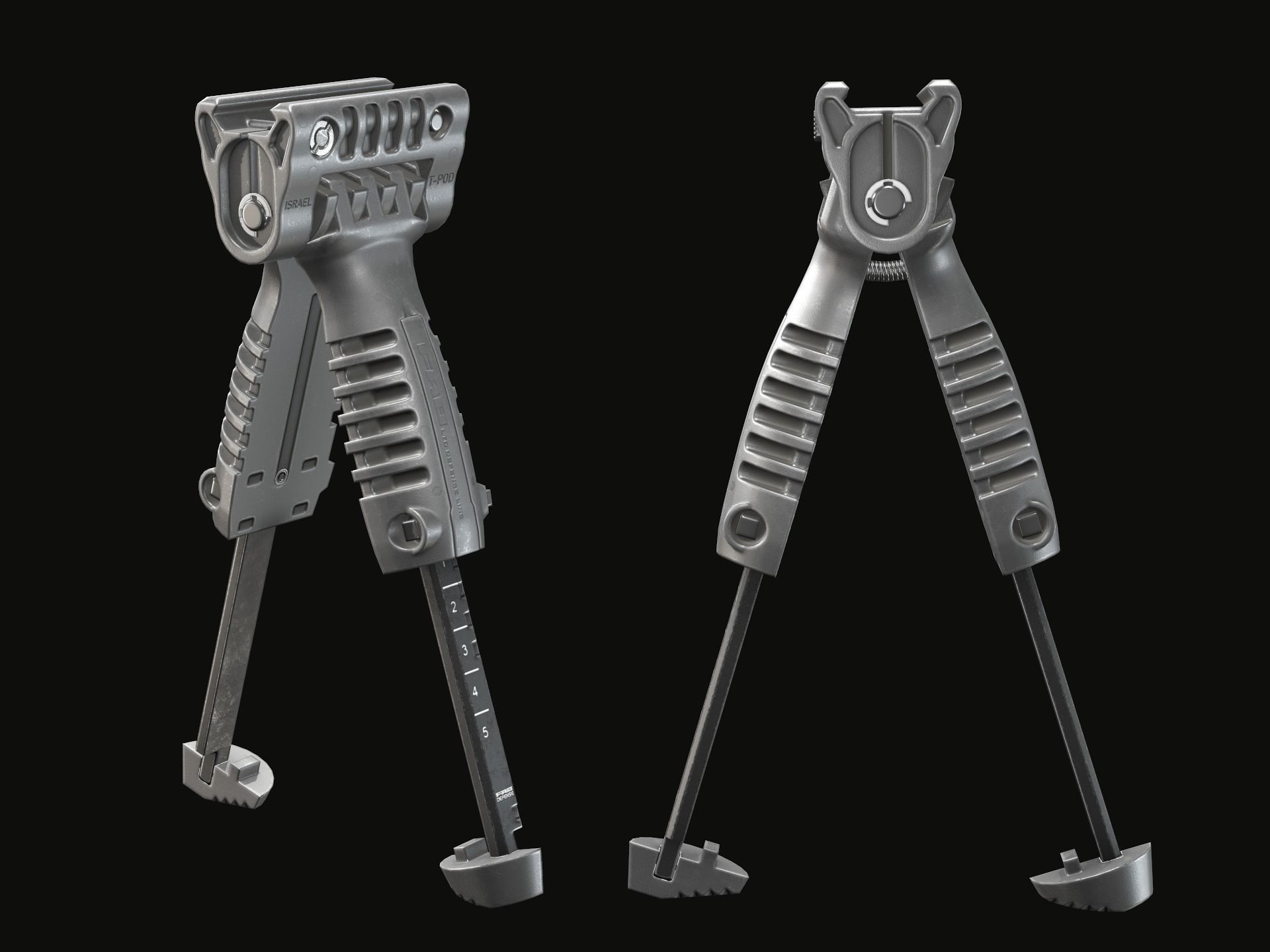 Vertical Foregrip - T-Pod - Grip - Bipod Low-poly 3D model_3