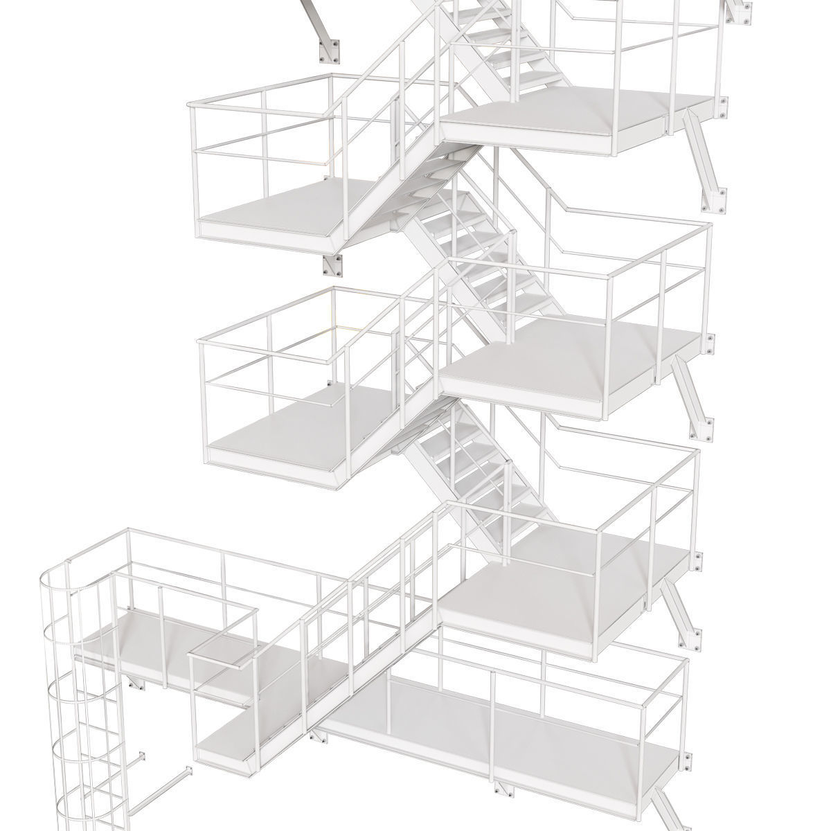 Fire Escape Stairs 3D model_5