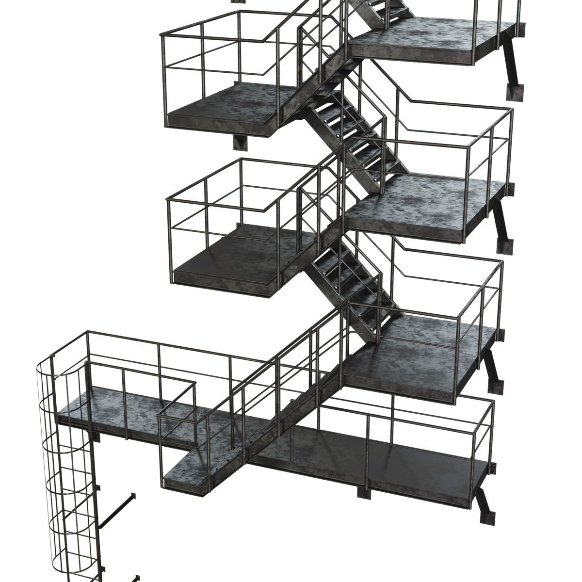 Fire Escape Stairs 3D model_4