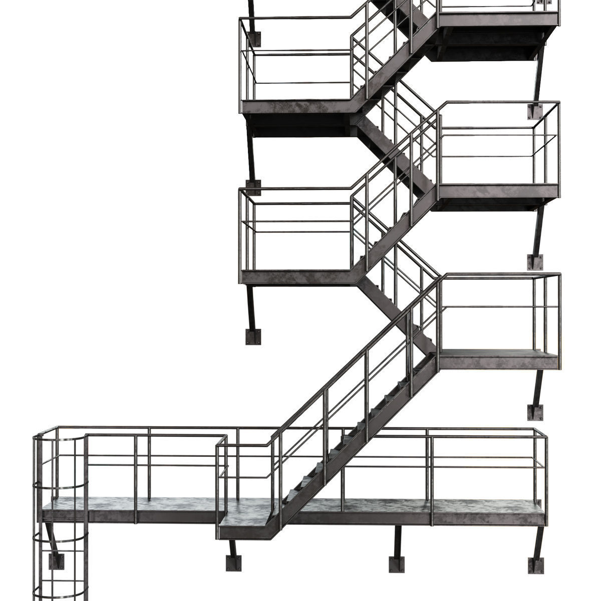 Fire Escape Stairs 3D model_2