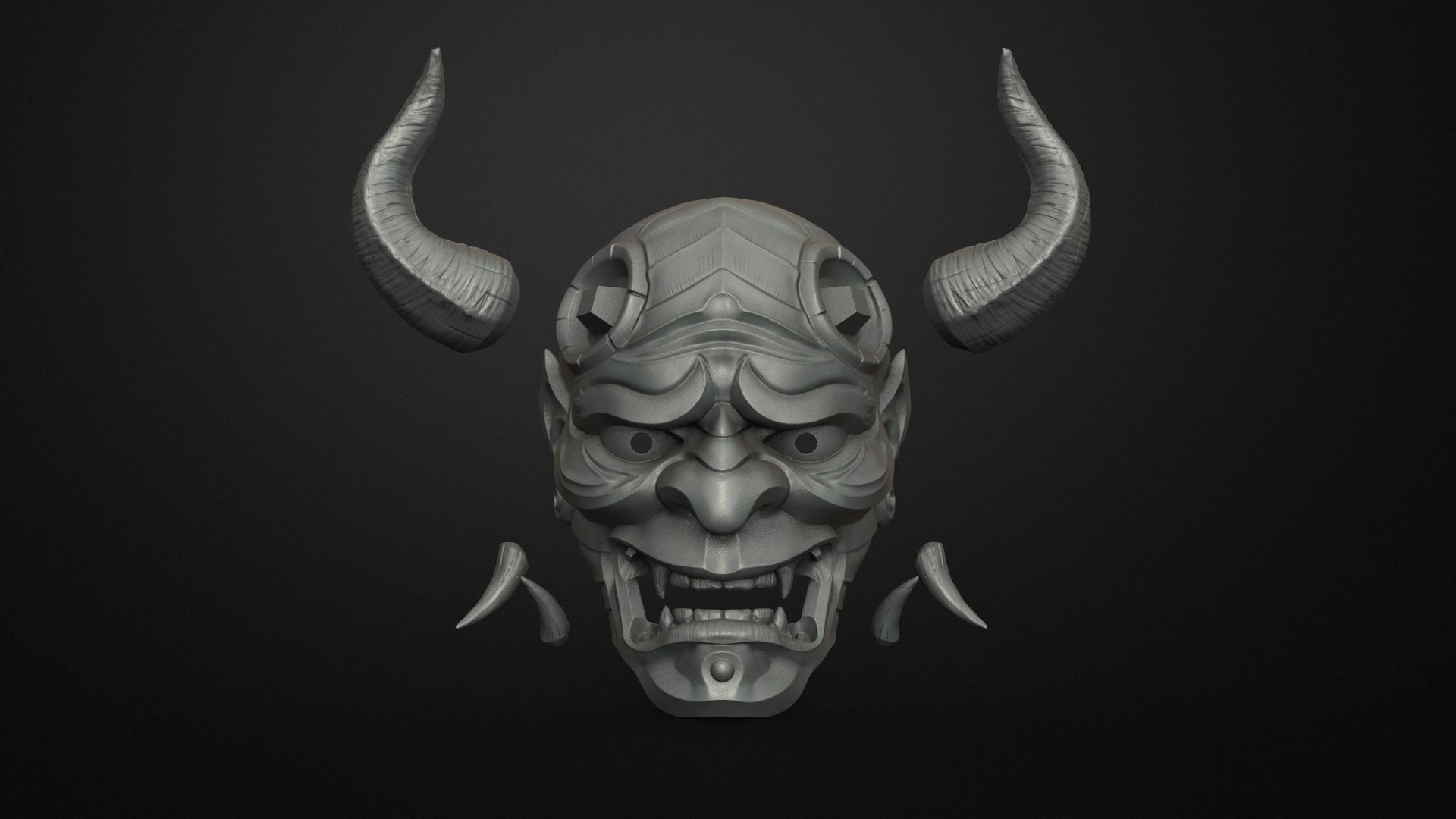 Traditional Japanese Hannya Mask   Oni Mask Samurai Mask  3D print model_11