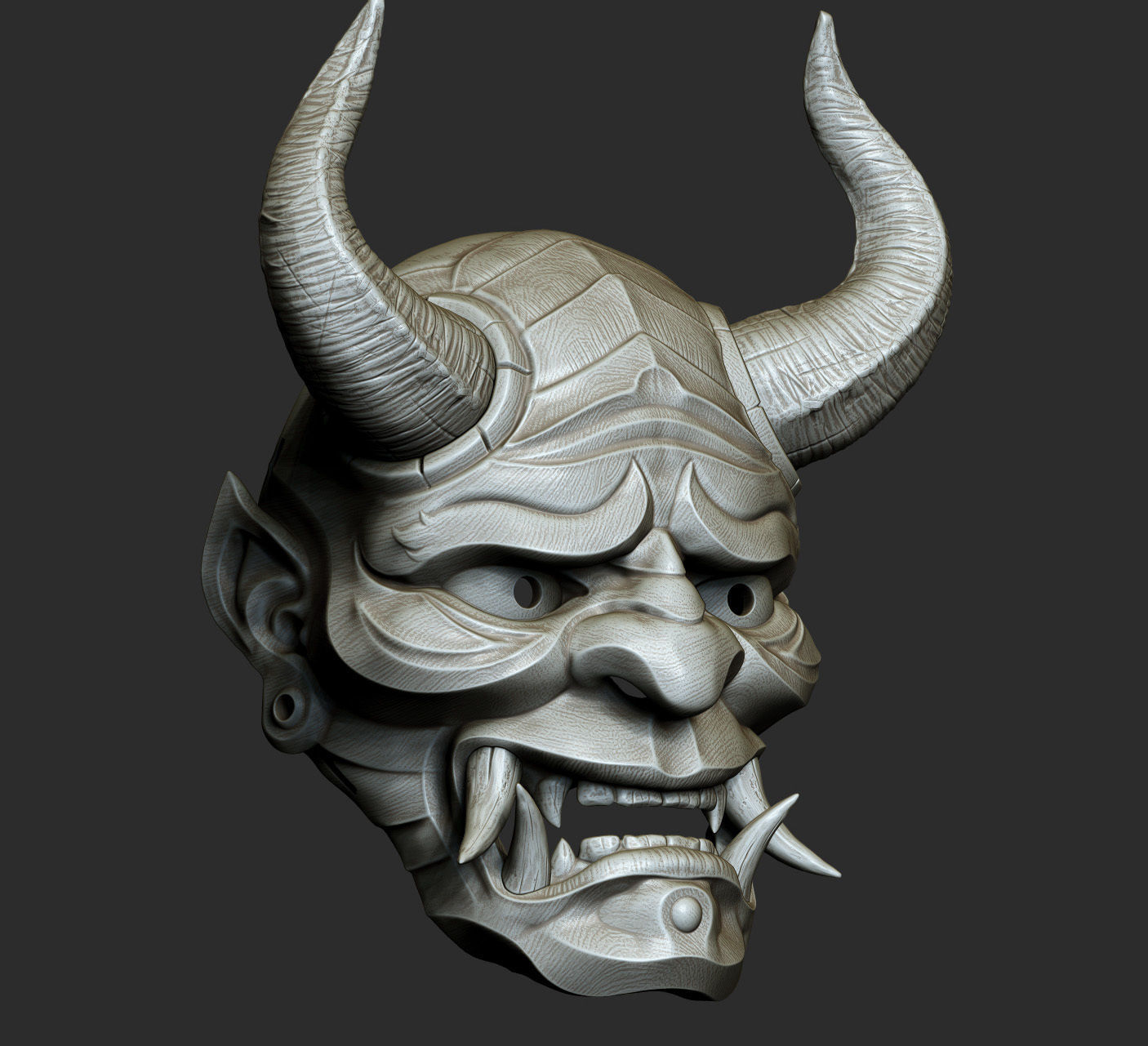 Traditional Japanese Hannya Mask   Oni Mask Samurai Mask  3D print model_3