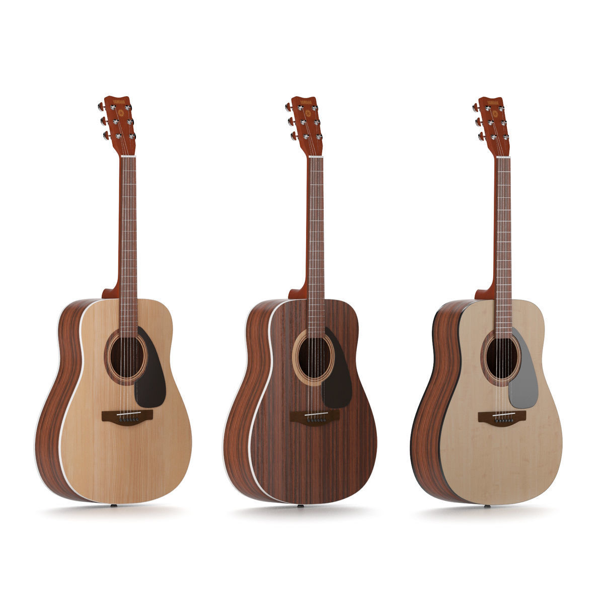 Acoustic guitar 6 strings three color deck 3D model_1