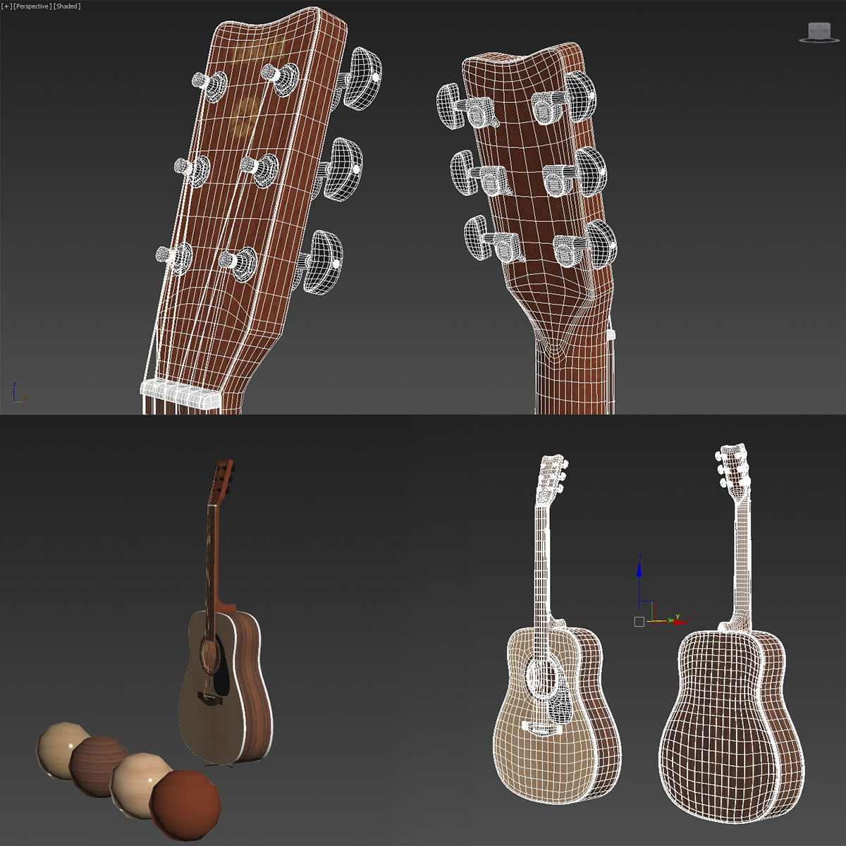 Acoustic guitar 6 strings three color deck 3D model_3