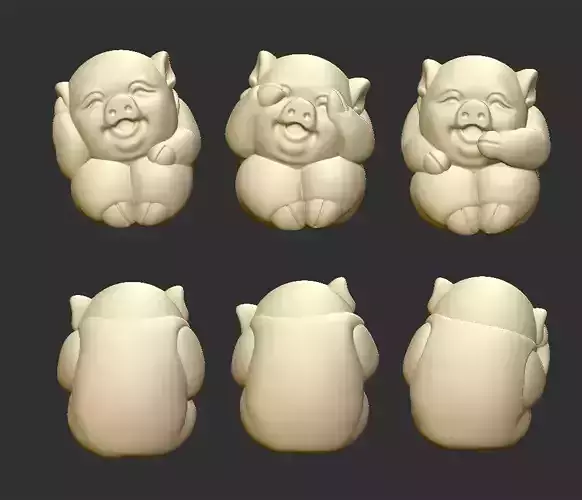 Three cute pigs 3D print model