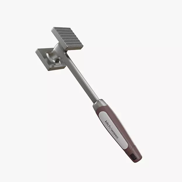 Meat Hammer Kitchnwares with brown rubber handle Low-poly 3D model_0