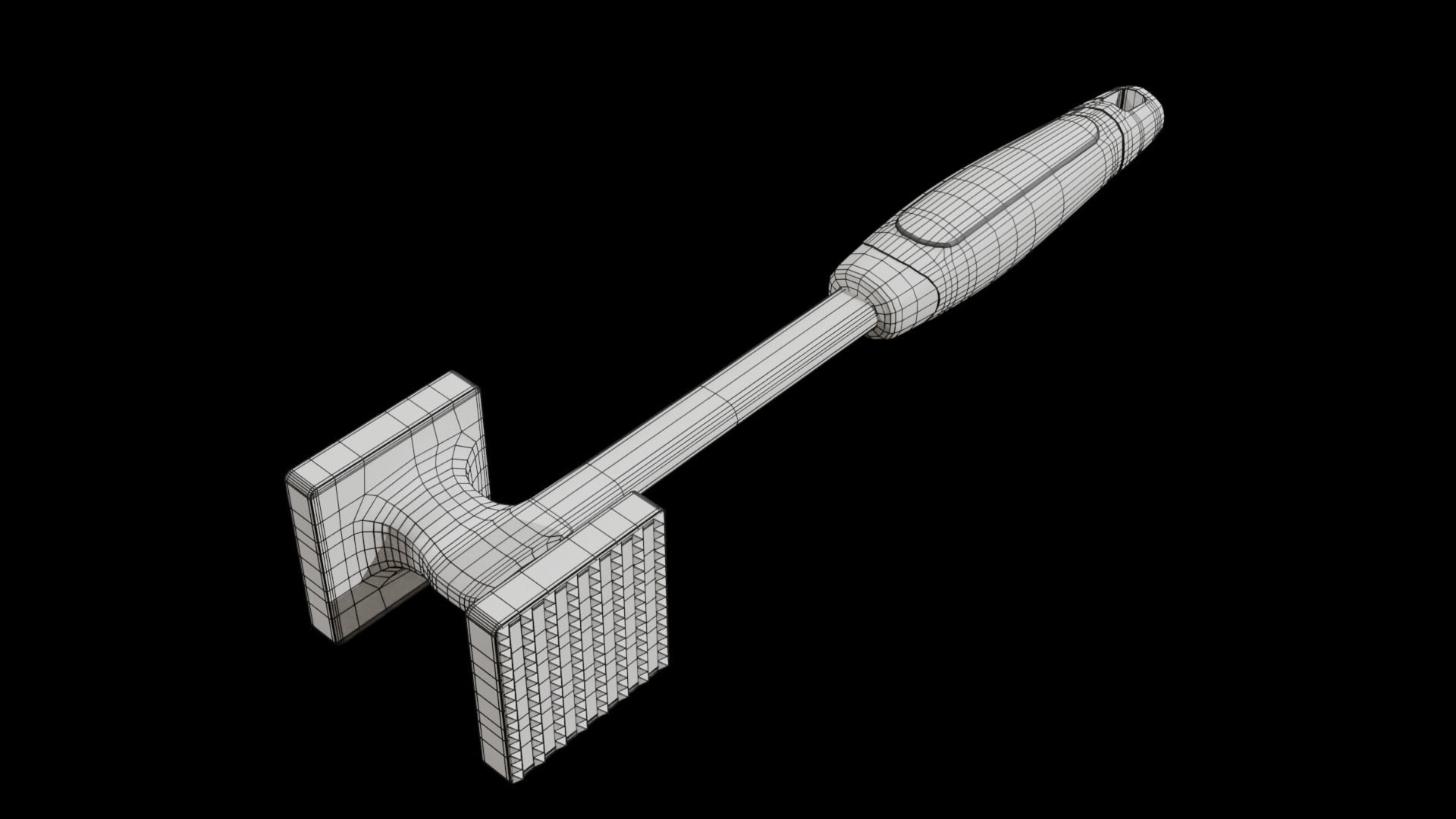 Meat Hammer Kitchnwares with brown rubber handle Low-poly 3D model_8