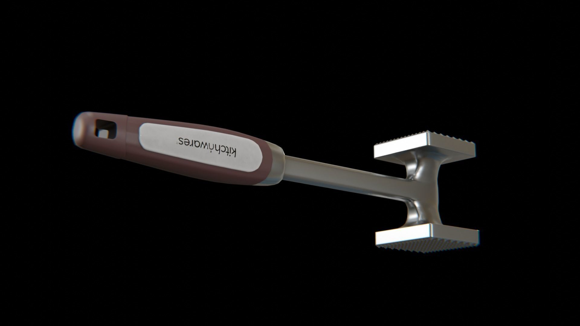Meat Hammer Kitchnwares with brown rubber handle Low-poly 3D model_5
