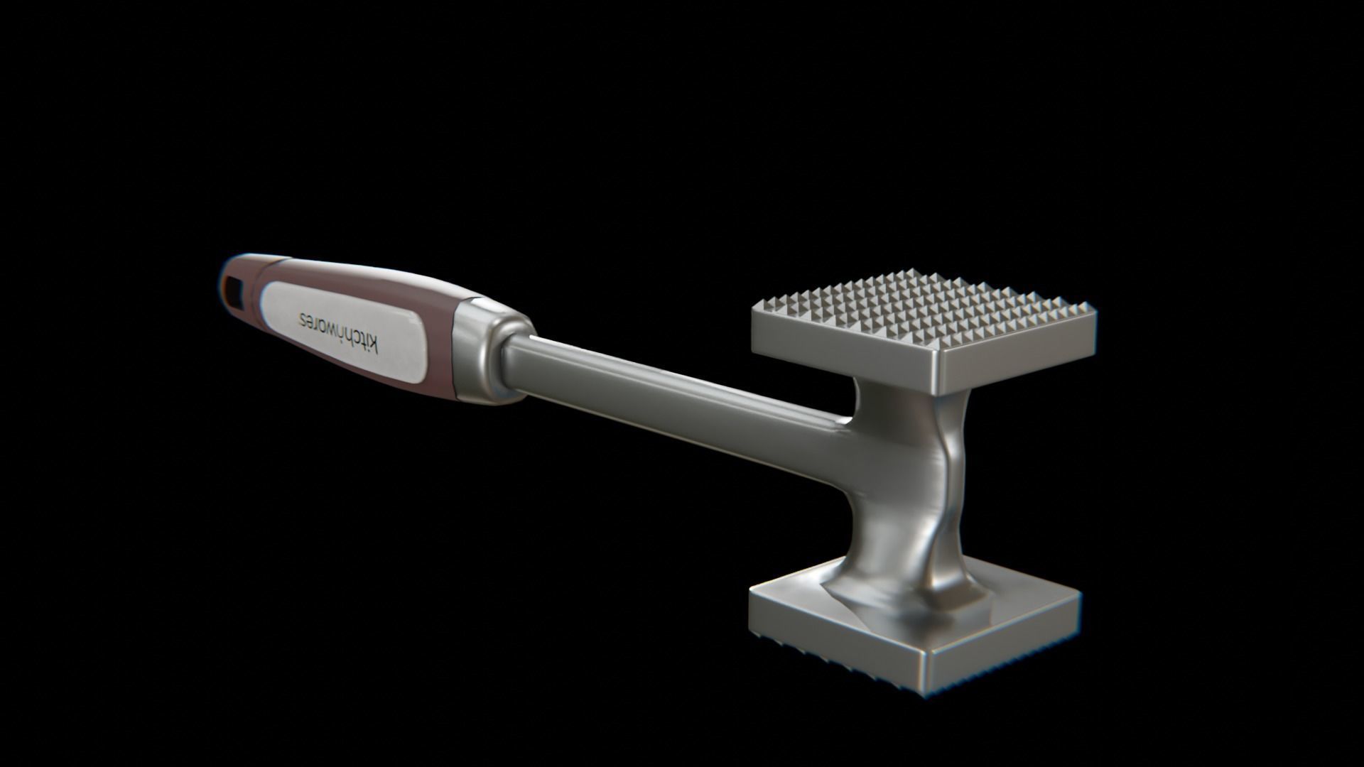 Meat Hammer Kitchnwares with brown rubber handle Low-poly 3D model_6