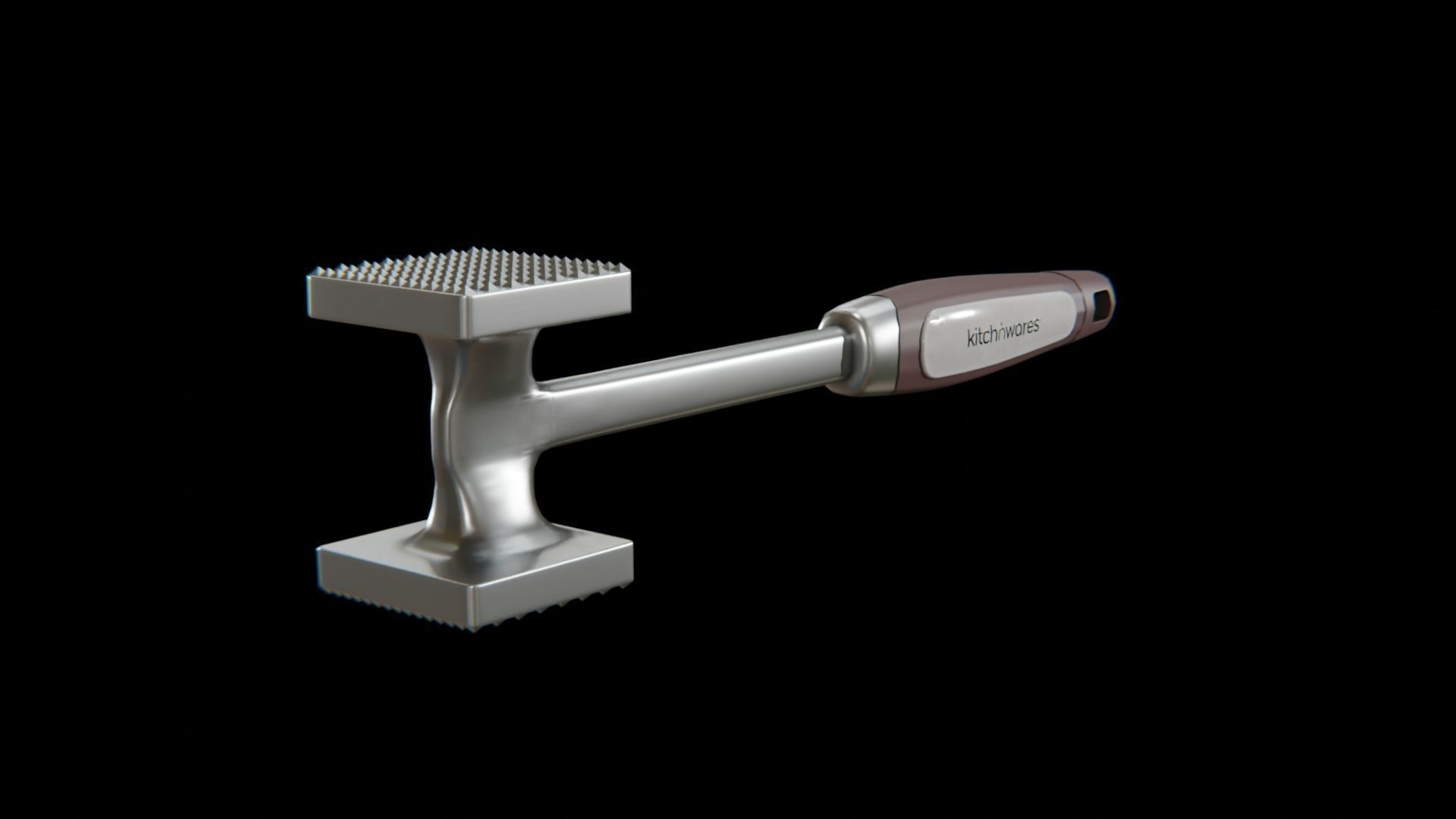 Meat Hammer Kitchnwares with brown rubber handle Low-poly 3D model_2