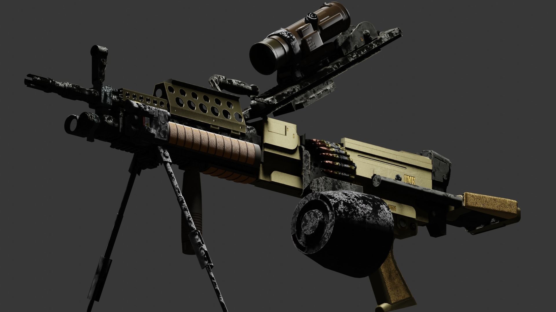 Tactical Light Machine Gun LMG Low-poly 3D model_4