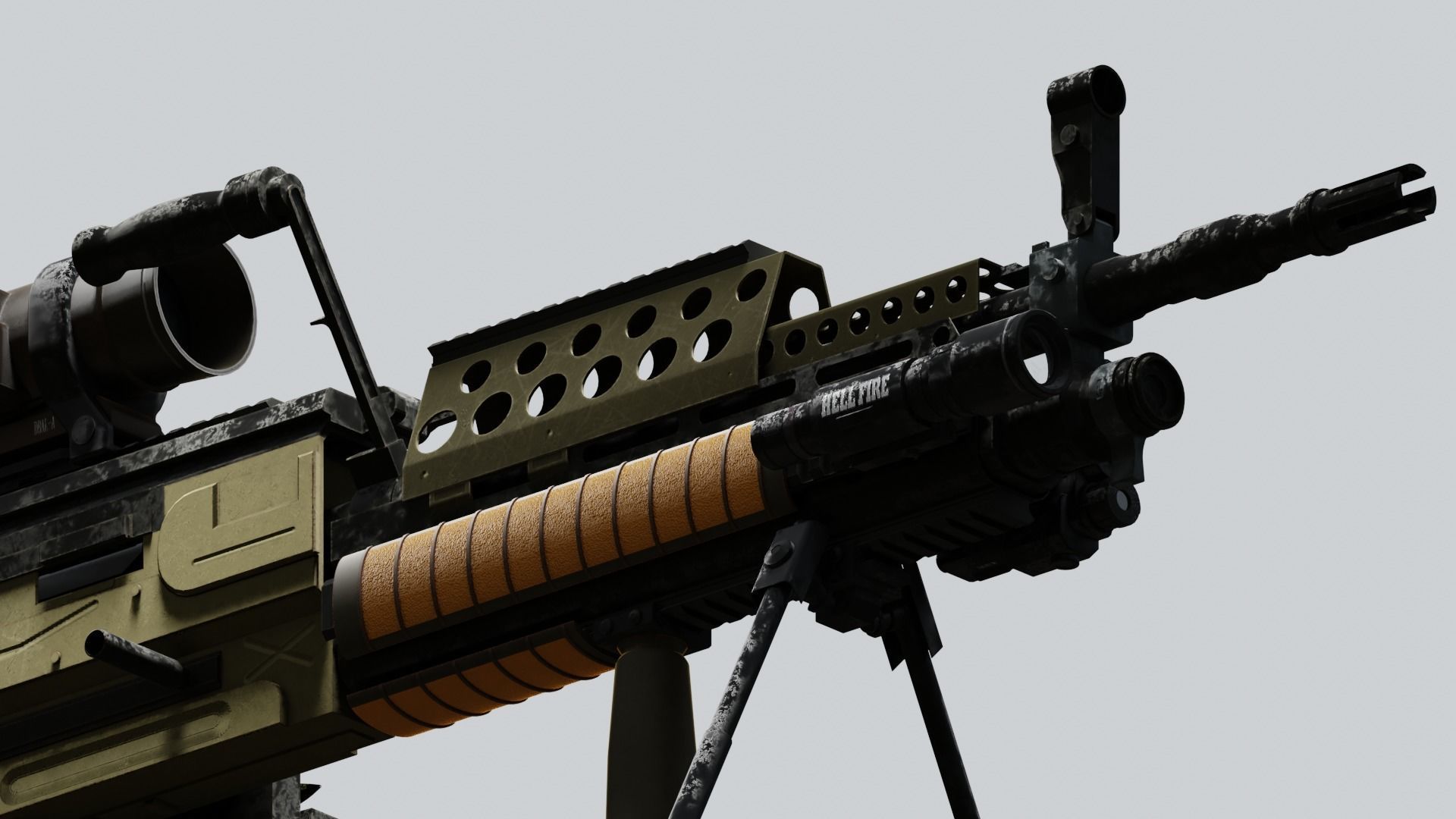 Tactical Light Machine Gun LMG Low-poly 3D model_16